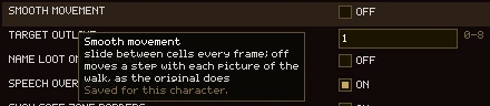 The tooltip of the Smooth movement row, ending Saved for this character.
