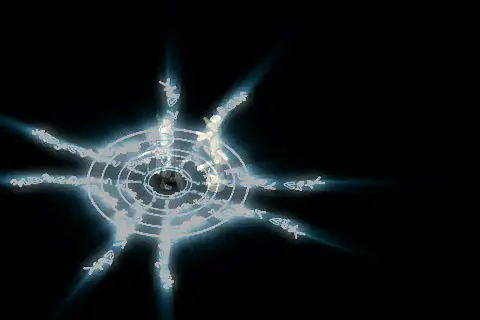 A new assassin using Abyss on a training target, on black.
