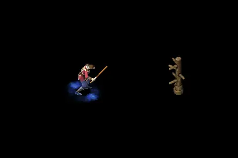 A new wizard using Chain Lightning on a training target, on black.
