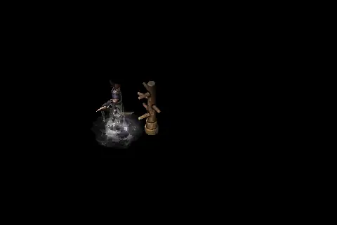 A new assassin using Cloak on a training target, on black.