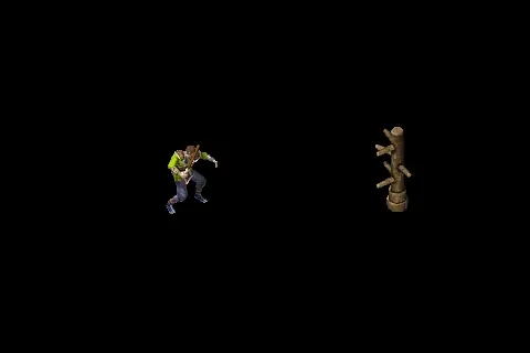 A new taoist using Combat Kick on a training target, on black.