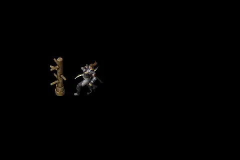 A new assassin using Dance Of Swallow on a training target, on black.