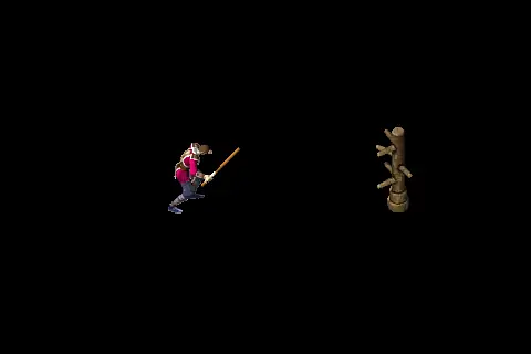 A new taoist using Demon Explosion on a training target, on black.