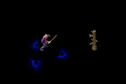 A new wizard using Electric Shock on a training target, on black.