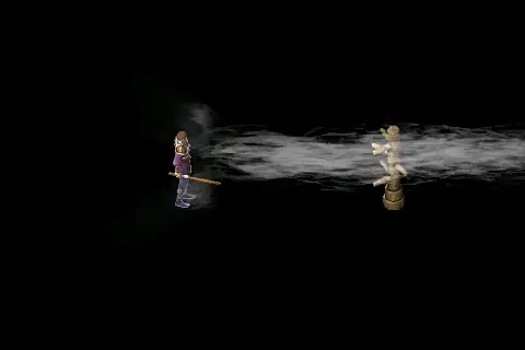 A new wizard using Elemental Hurricane on a training target, on black.