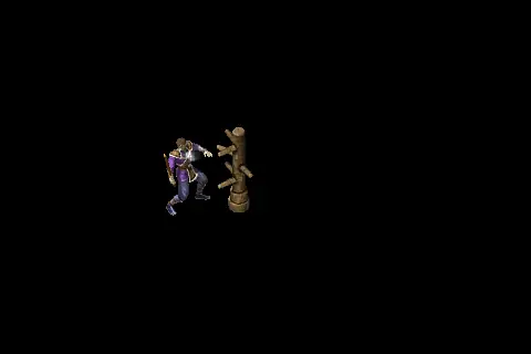 A new warrior using Endurance on a training target, on black.