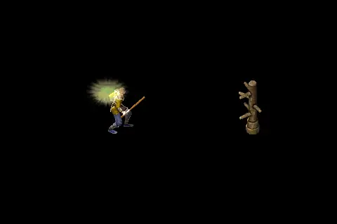 A new taoist using Evil Slayer on a training target, on black.