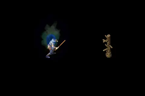 A new wizard using Expel Undead on a training target, on black.