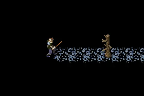 A new wizard using Frozen Earth on a training target, on black.