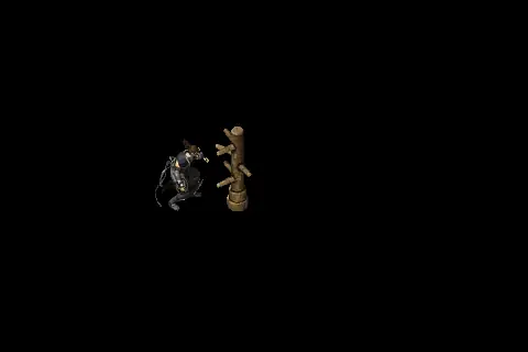 A new assassin using Full Bloom on a training target, on black.