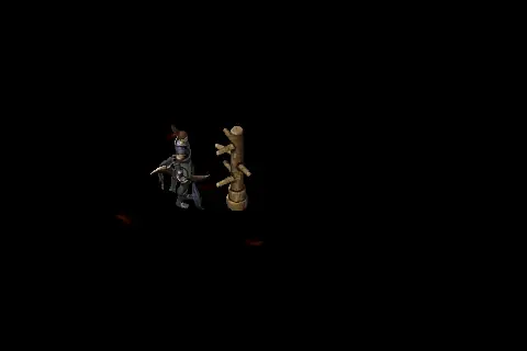 A new assassin using Hell Fire on a training target, on black.