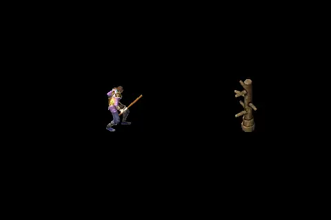 A new taoist using Improved Explosive Talisman on a training target, on black.