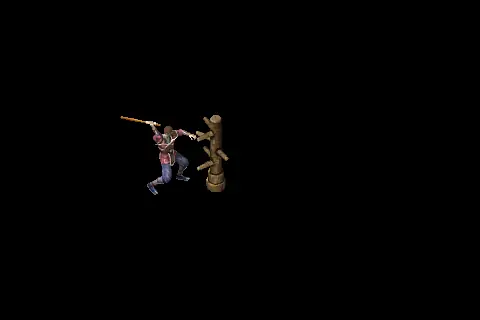 A new warrior using Interchange on a training target, on black.
