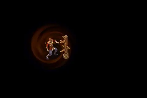 A new warrior using Invincibility on a training target, on black.