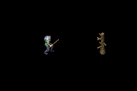 A new wizard using Lightning Beam on a training target, on black.