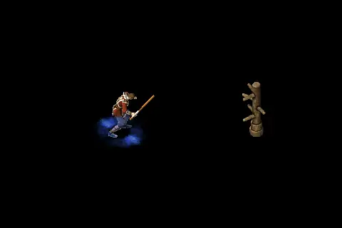 A new wizard using Lightning Wave on a training target, on black.