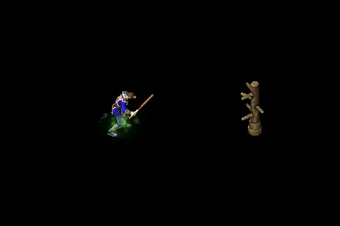 A new taoist using Mass Heal on a training target, on black.