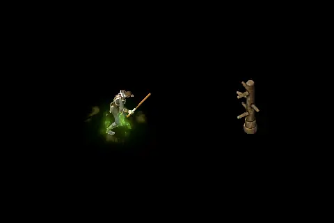 A new taoist using Purification on a training target, on black.