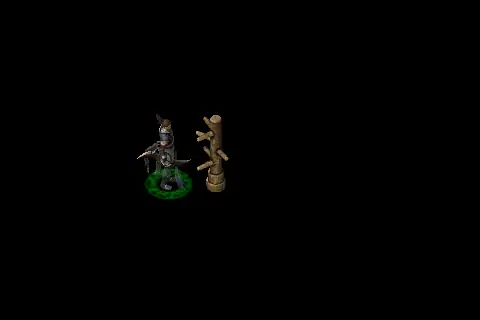 A new assassin using Raging Wind on a training target, on black.