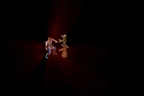 A new warrior using Reflect Damage on a training target, on black.