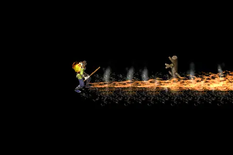 A new wizard using Scorched Earth on a training target, on black.