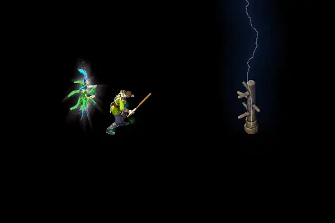 A new taoist using Summon Holy Deva on a training target, on black.