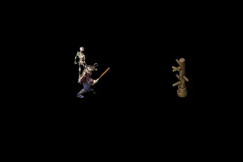 A new taoist using Summon Jin Skeleton on a training target, on black.