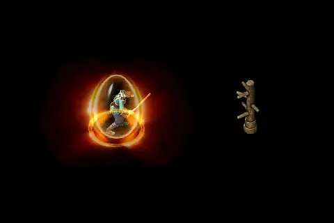 A new wizard using Superior Magic Shield on a training target, on black.