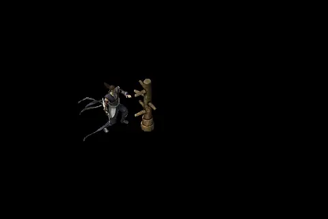 A new assassin using White Lotus on a training target, on black.